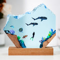 Twin Whale Sharks & Scuba Diver Ocean Wave Resin Lamp