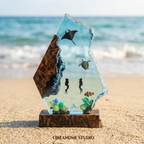 Blue Ocean Resin Lamp - Scuba Diver & Sea Turtle Light