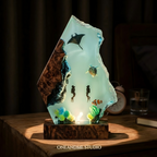 Blue Ocean Resin Lamp - Scuba Diver & Sea Turtle Light
