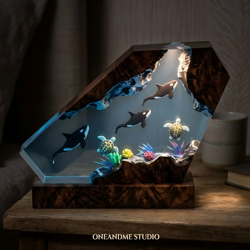 Orca Killer Whale & Sea Turtle Ocean Resin Night Light