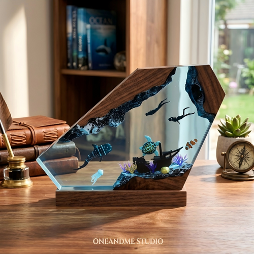 Shipwreck & Whale Shark Ocean Resin Lamp - Diver Night Light
