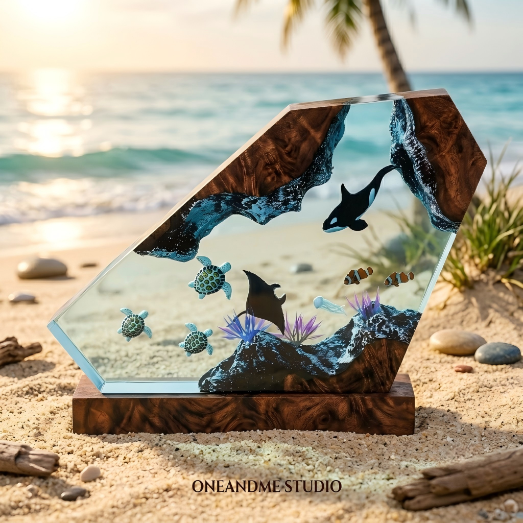 Orca & Manta Ray Ocean Resin Lamp - Turtle Night Light