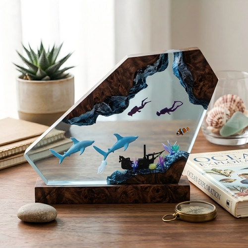 Shark & Shipwreck Ocean Resin Lamp - Diver Night Light