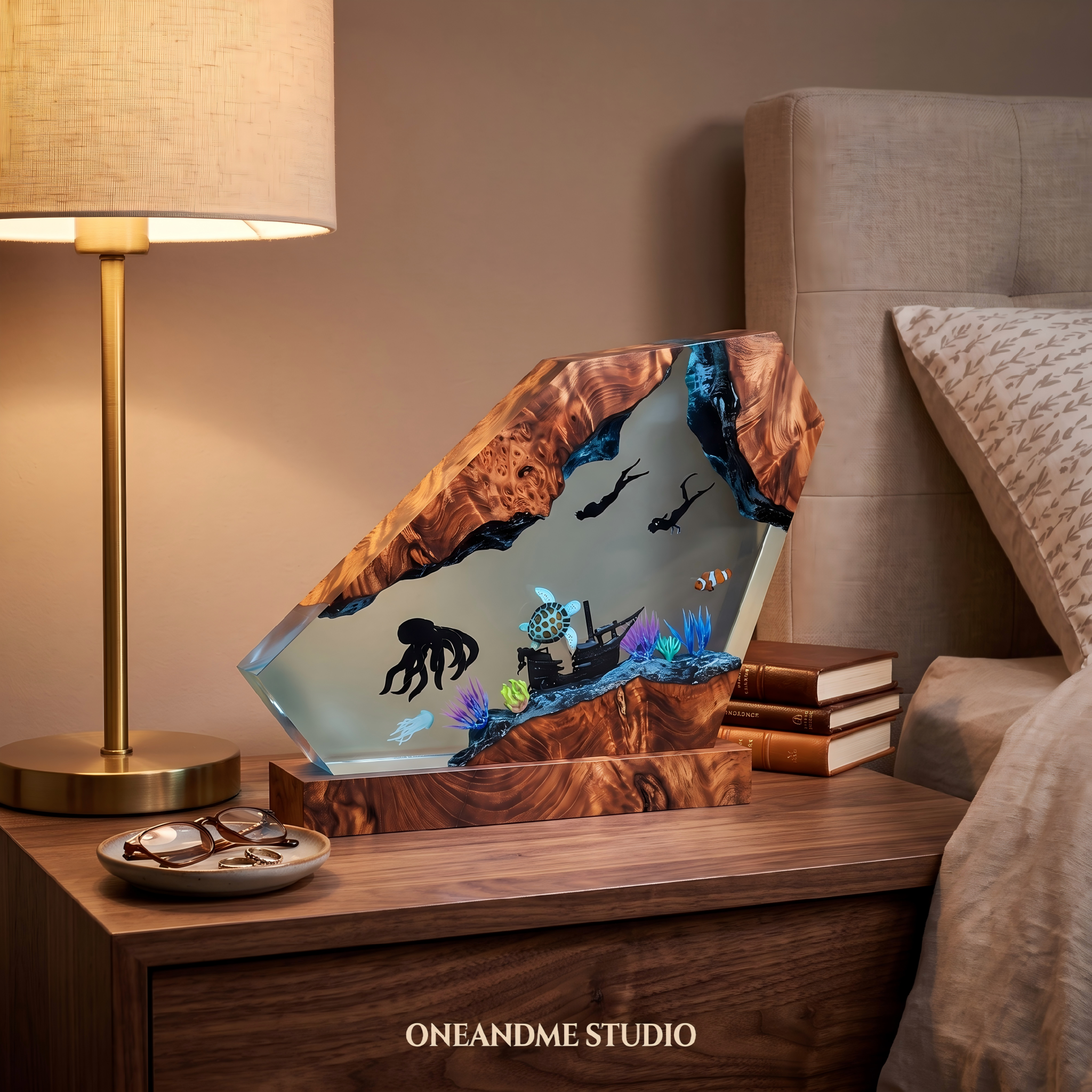 Deep Sea Diver & Shipwreck Ocean Resin Lamp