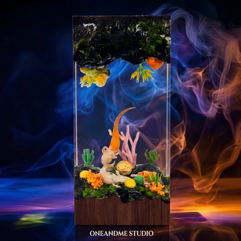 Axolotl Coral Reef Underwater Cave Resin Lamp