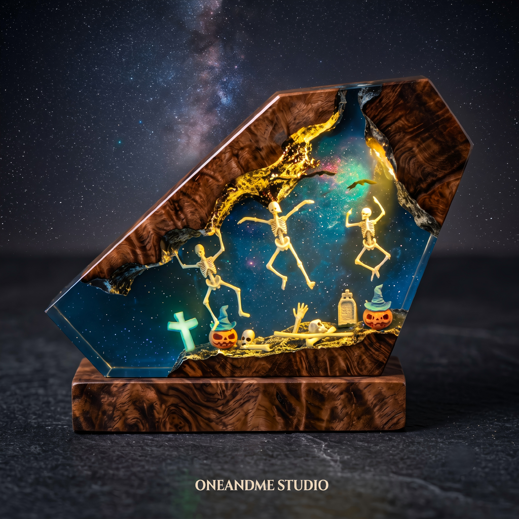 Dancing Skeletons Halloween Graveyard Resin Lamp
