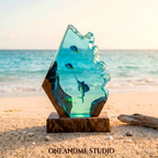 Ocean Sailfish & Blue Tang Coral Reef Resin Lamp