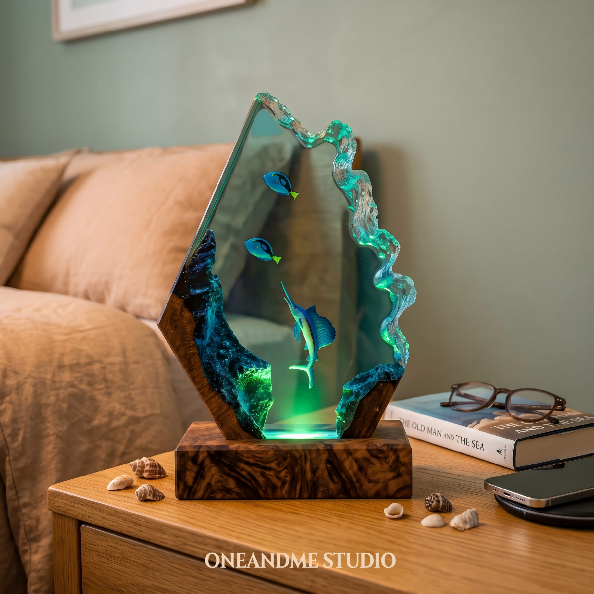 Ocean Sailfish & Blue Tang Coral Reef Resin Lamp