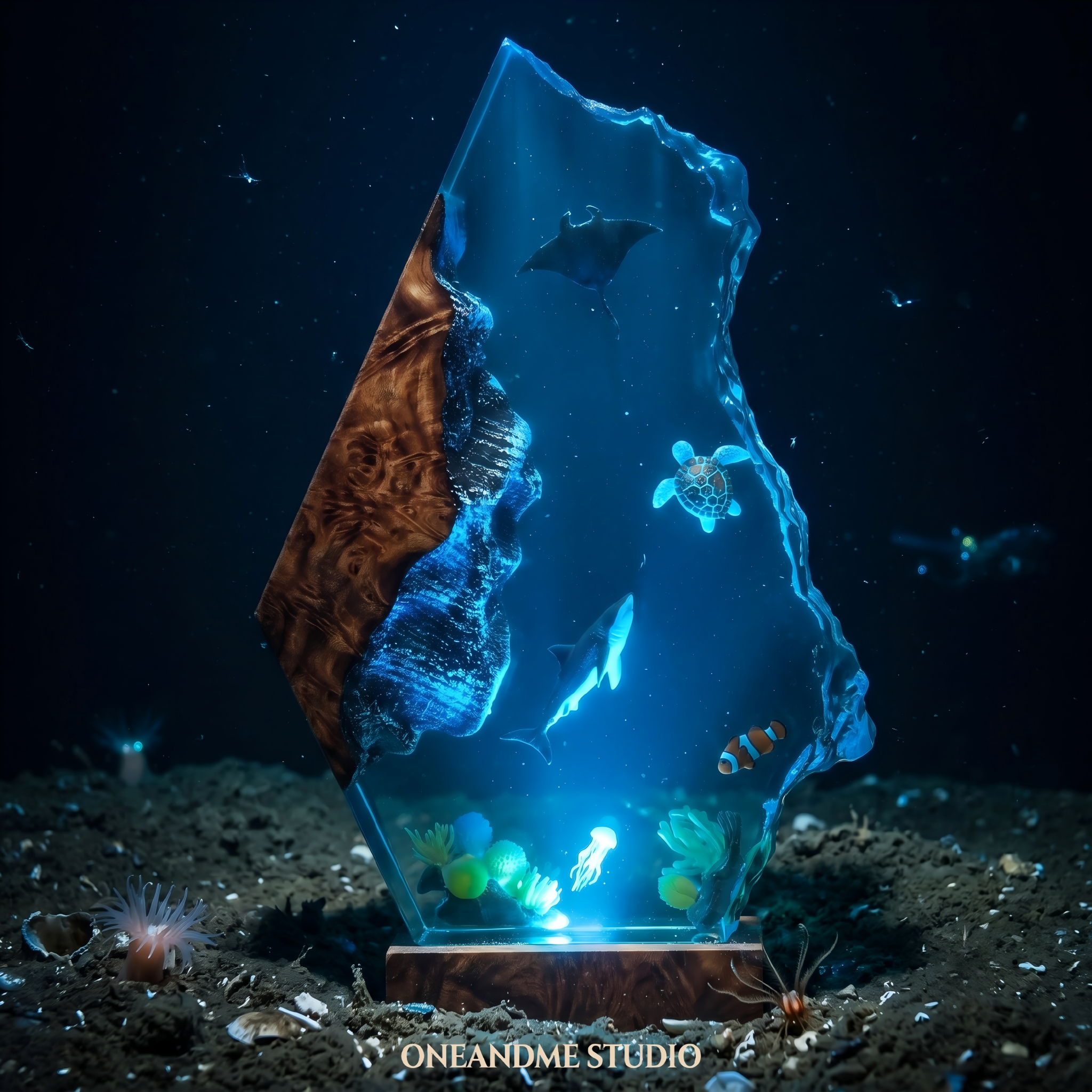 Shark Manta Ray & Sea Turtle Ocean Resin Lamp