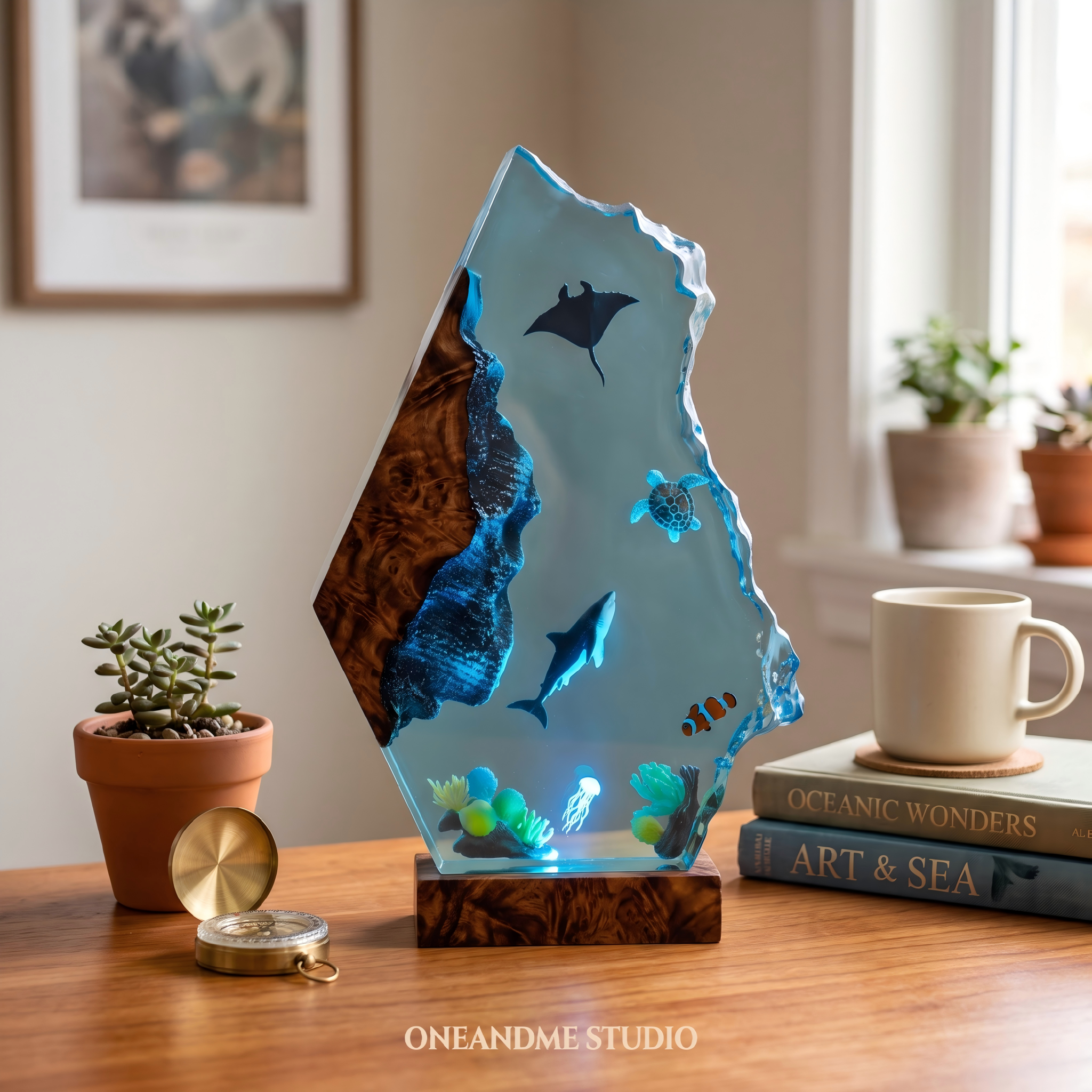 Shark Manta Ray & Sea Turtle Ocean Resin Lamp