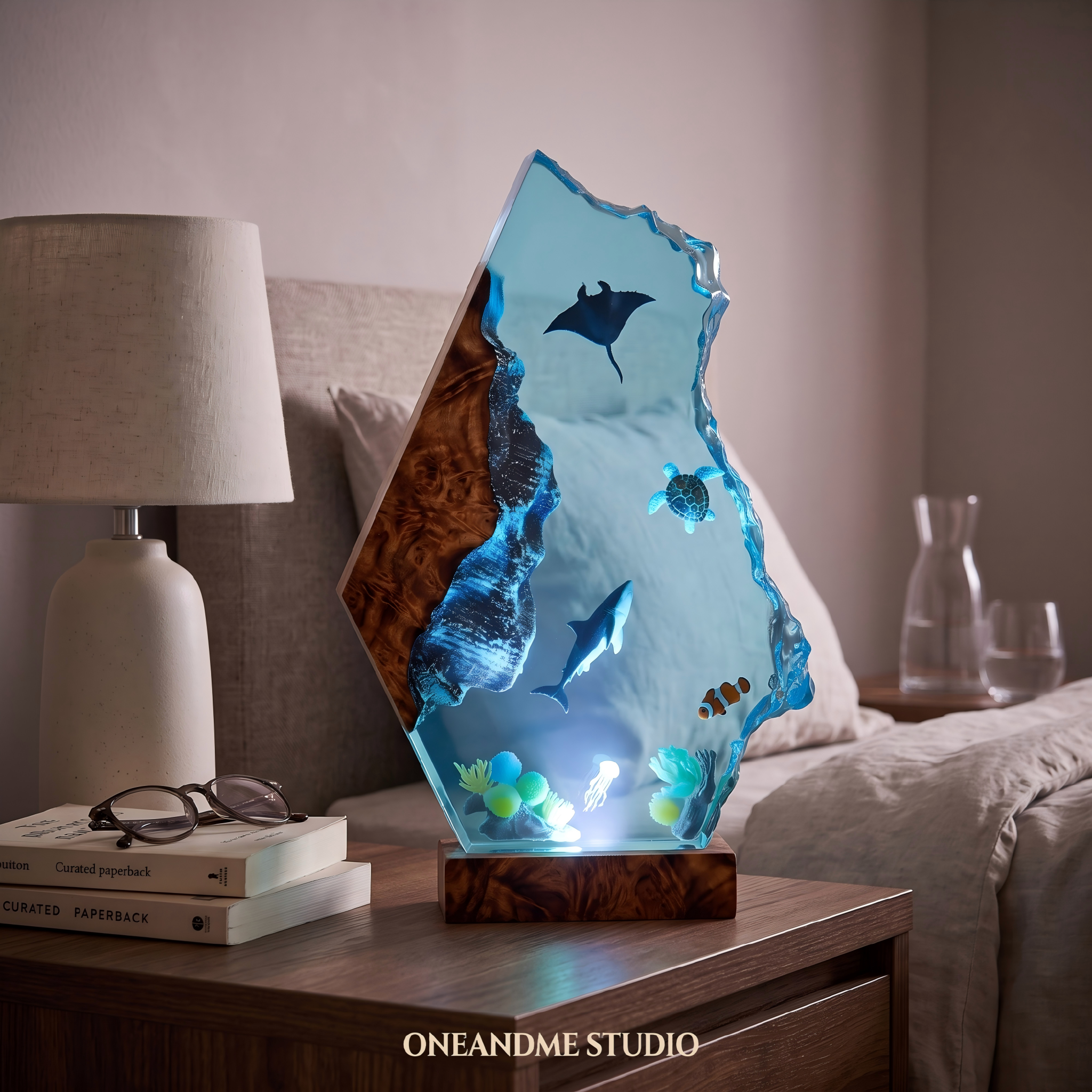 Shark Manta Ray & Sea Turtle Ocean Resin Lamp