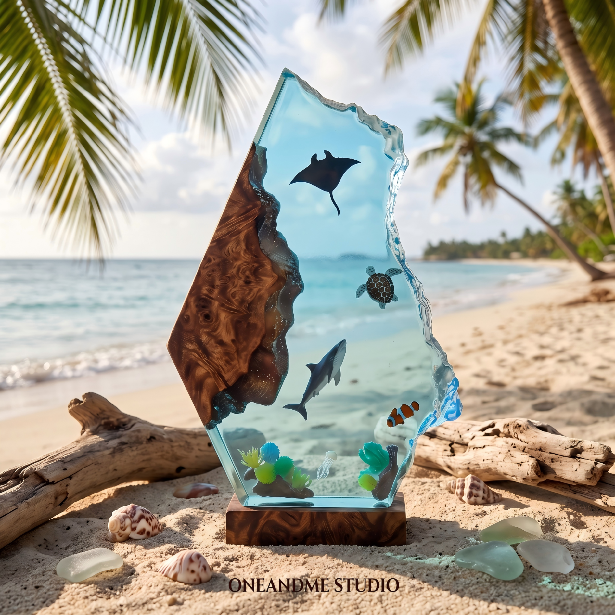 Shark Manta Ray & Sea Turtle Ocean Resin Lamp