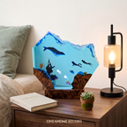 Blue Whale & Diver Shipwreck Ocean Wave Resin Lamp