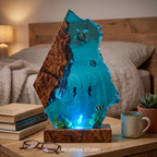 Sea Turtle & Scuba Diver Ocean Cave Resin Lamp