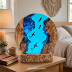 Round Shark & Scuba Diver Ocean Trench Resin Lamp