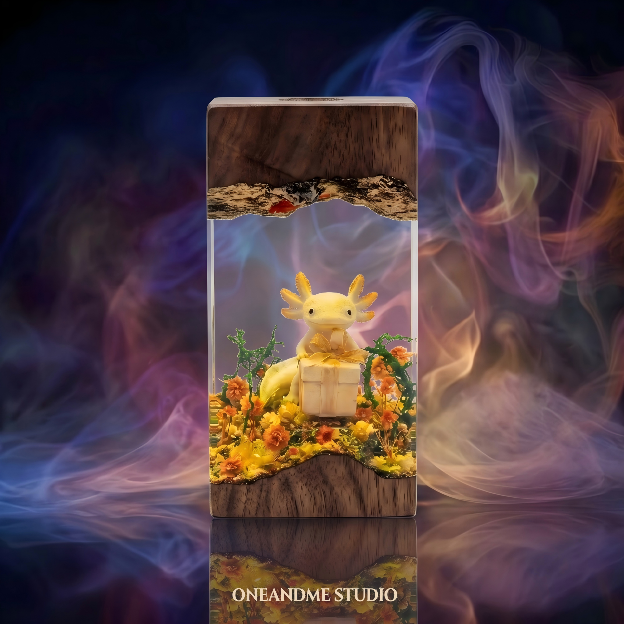 Cute Axolotl Gift Box Magical Cave Resin Lamp