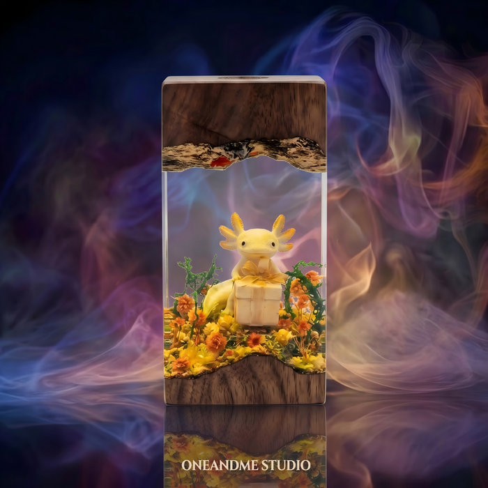 Cute Axolotl Gift Box Magical Cave Resin Lamp