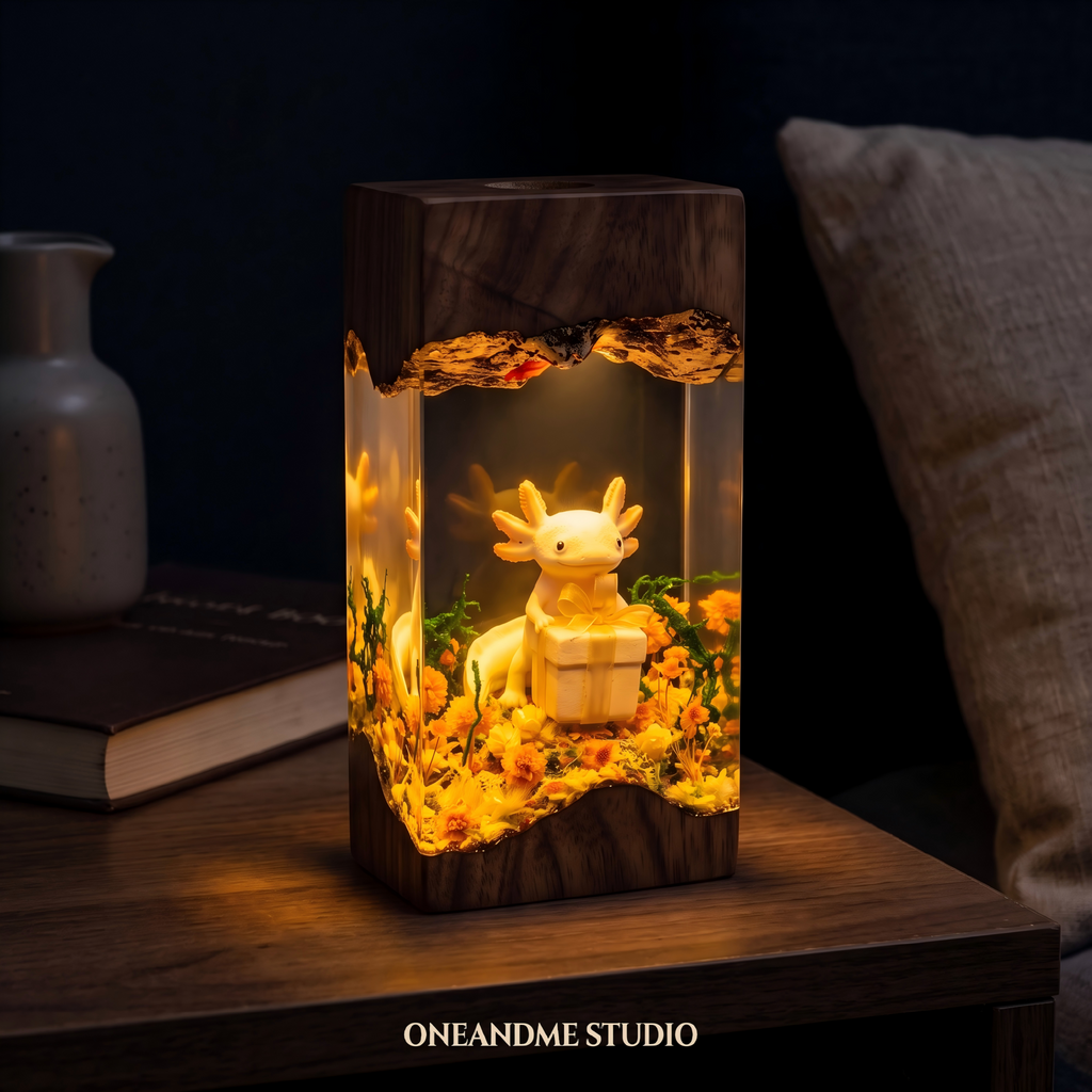 Cute Axolotl Gift Box Magical Cave Resin Lamp