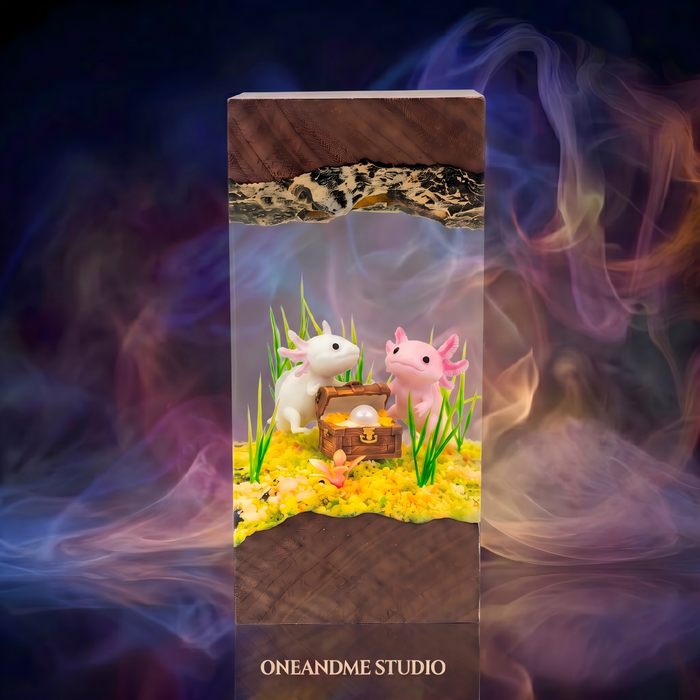 Cute Axolotl Treasure Chest Underwater Resin Lamp