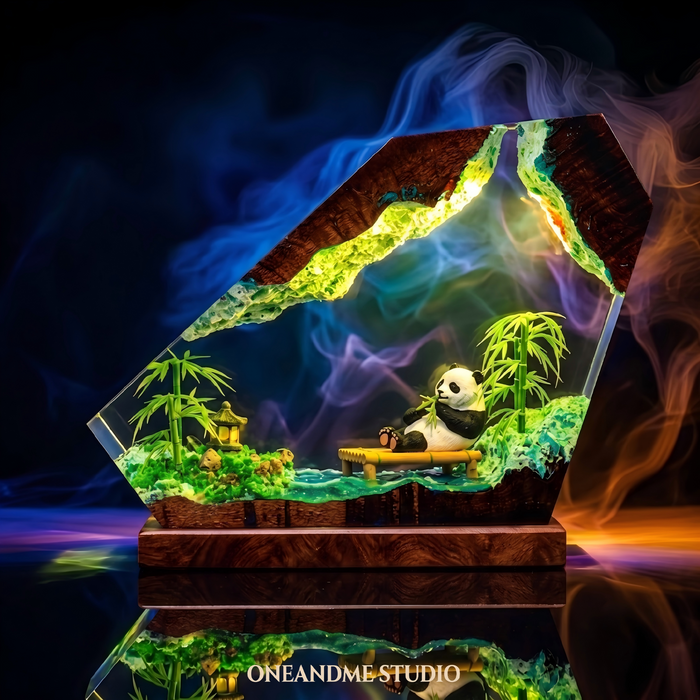 Cozy Panda & Bamboo Forest Zen Resin Lamp