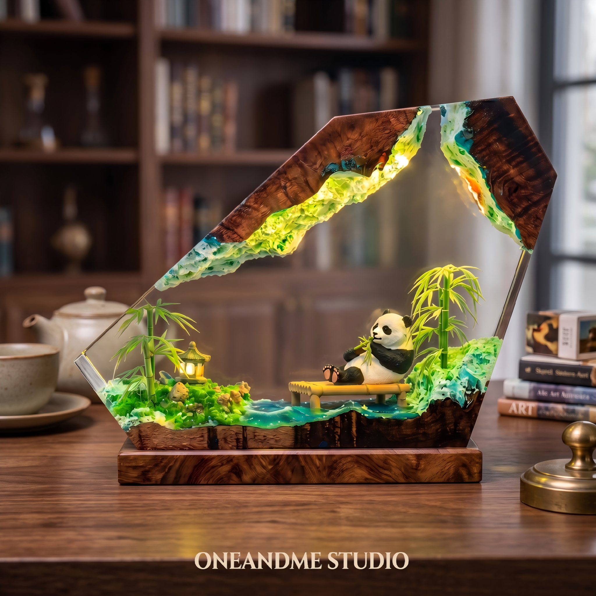 Cozy Panda & Bamboo Forest Zen Resin Lamp