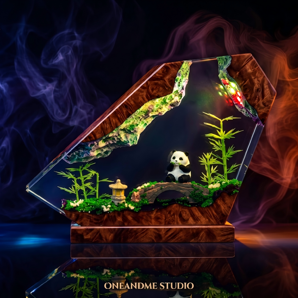 Giant Panda & Bamboo Forest Zen Resin Lamp