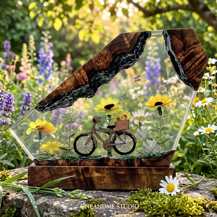 Vintage Bicycle & Sunflower Garden Resin Lamp