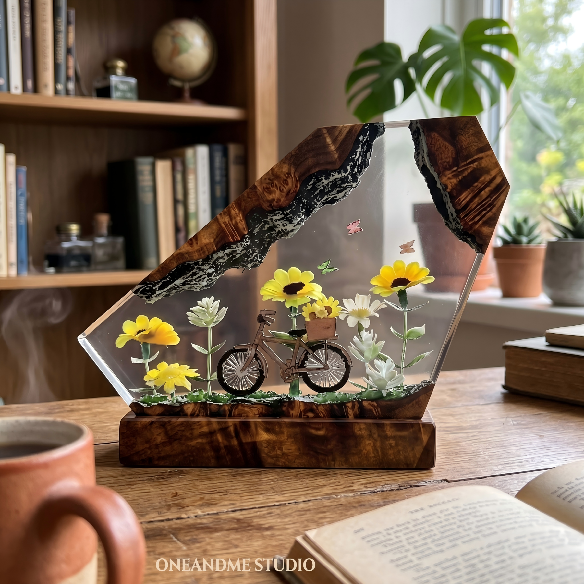 Vintage Bicycle & Sunflower Garden Resin Lamp